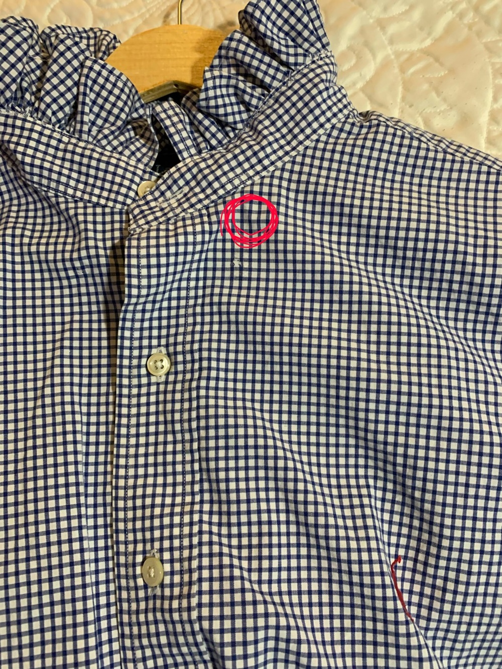 Ralph Lauren Navy and White Gingham Button-Down Shirt with Red Pony - Picture 6 of 7